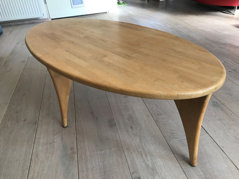 Salontafel ovaal tijdloos - massief beuken - minimaal zaagverlies - gelakt 